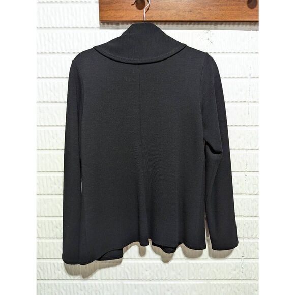 Eileen Fisher Women's Black Open Front Viscose Wool Blend Shawl Collar Cardigan - Picture 3 of 7